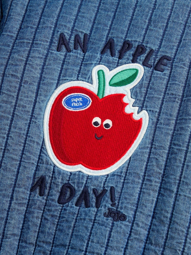 JoJo Maman Bébé Denim Blue Apple Appliqué Bomber Jacket - Image 4 of 4 JoJo Maman Bébé Denim Blue Apple Appliqué Bomber Jacket - Image 4 of 4