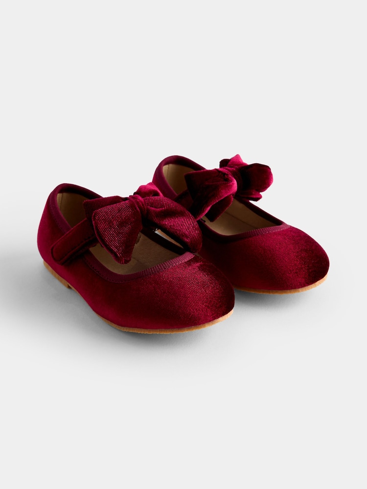 JoJo Maman Bébé Burgundy Velvet Ballet Shoes - Image 1 of 4 JoJo Maman Bébé Burgundy Velvet Ballet Shoes - Image 1 of 4