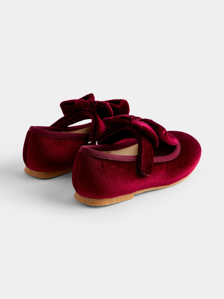 JoJo Maman Bébé Burgundy Velvet Ballet Shoes - Image 2 of 4 JoJo Maman Bébé Burgundy Velvet Ballet Shoes - Image 2 of 4