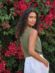 Pure Collection Green Linen Sleeveless Vest Top - Image 2 of 3