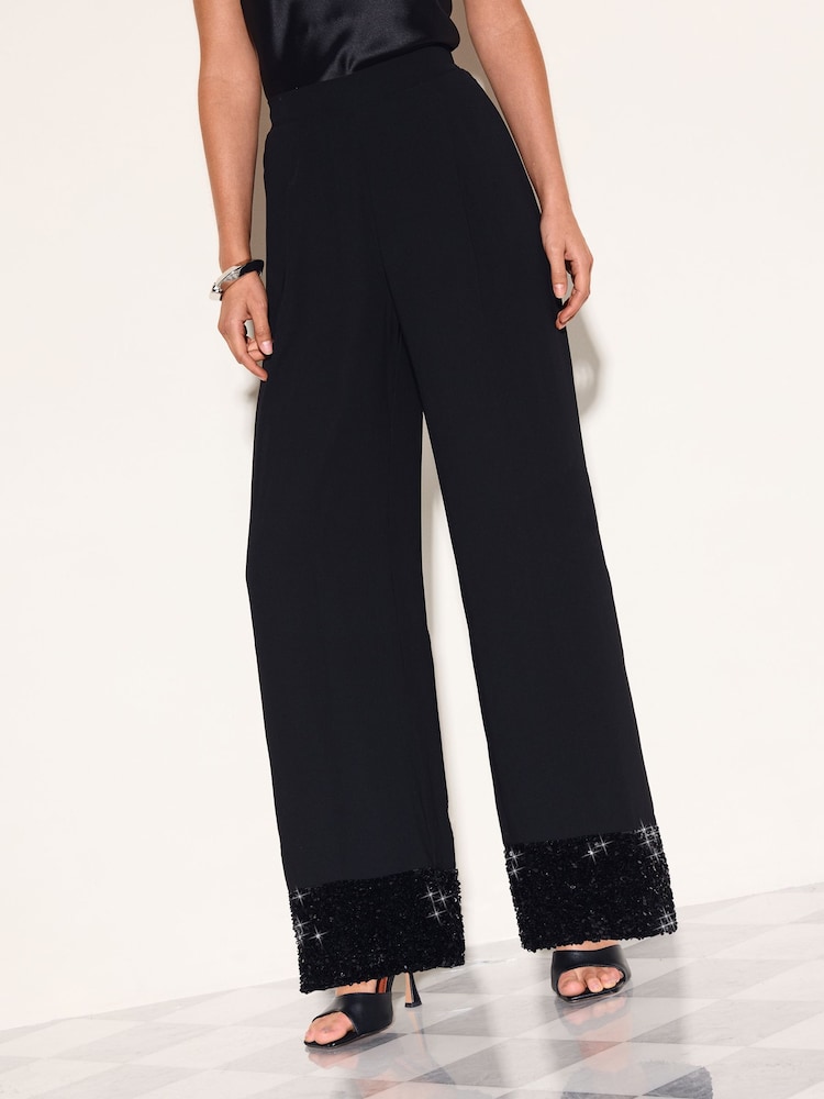 Friends Like These Black Sequin Hem Straight Leg Trousers - Image 2 of 6