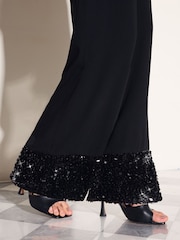 Friends Like These Black Sequin Hem Straight Leg Trousers - Image 6 of 6