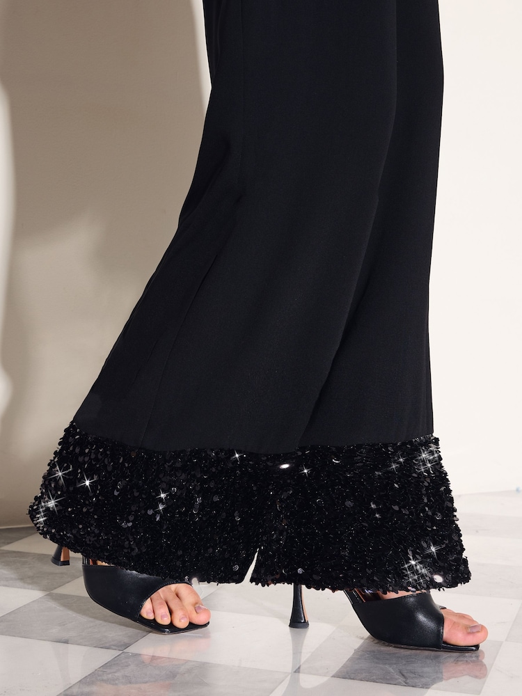 Friends Like These Black Sequin Hem Straight Leg Trousers - Image 6 of 6