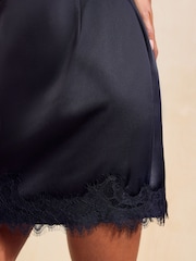 Friends Like These Black Satin Lace Hem Mini Skirt - Image 4 of 5