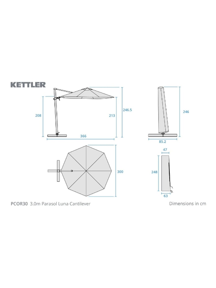 Kettler Stone Cream Luna 3.0m Round Cantilever Parasol - Image 6 of 6