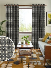 Orla Kiely Charcoal Textured Flower Made to Measure Curtains - Image 1 of 9