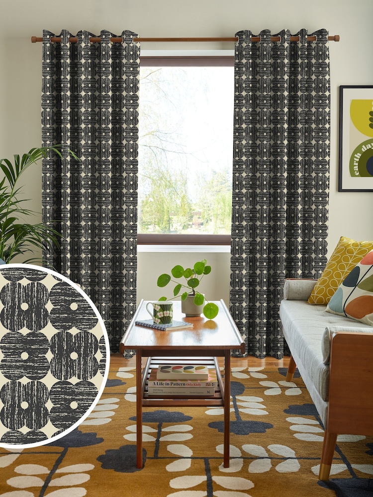 Orla Kiely Charcoal Textured Flower Made to Measure Curtains - Image 1 of 9 Orla Kiely Charcoal Textured Flower Made to Measure Curtains - Image 1 of 9