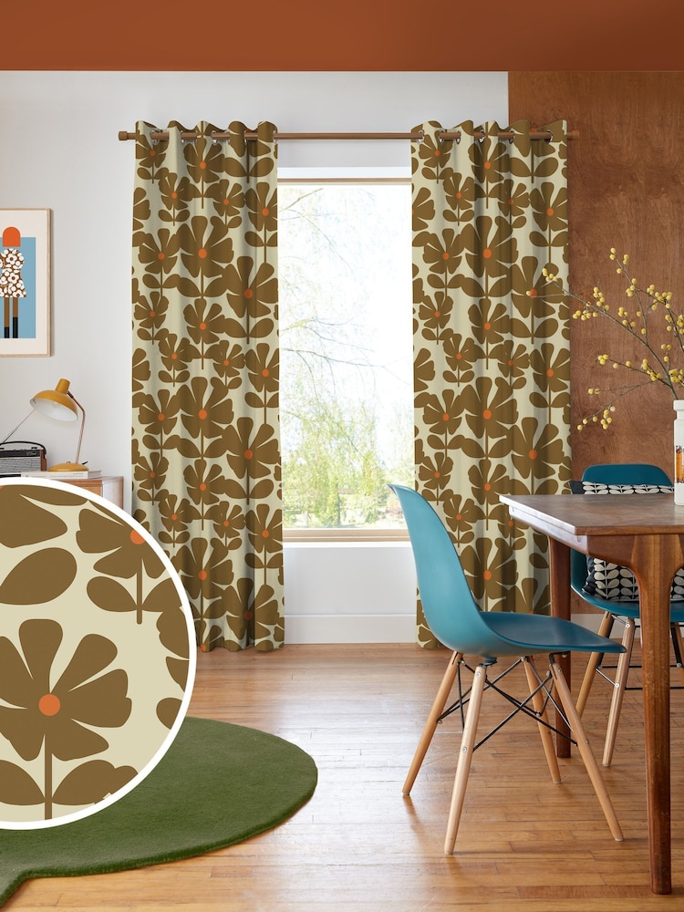 Orla Kiely Coffee Wildflower Made to Measure Curtains - Image 1 of 9 Orla Kiely Coffee Wildflower Made to Measure Curtains - Image 1 of 9