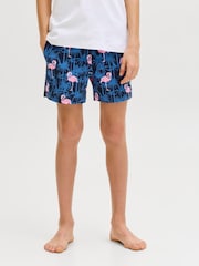 JACK & JONES JUNIOR Blue Flamingo All-Over Print Swim Shorts - Image 1 of 5