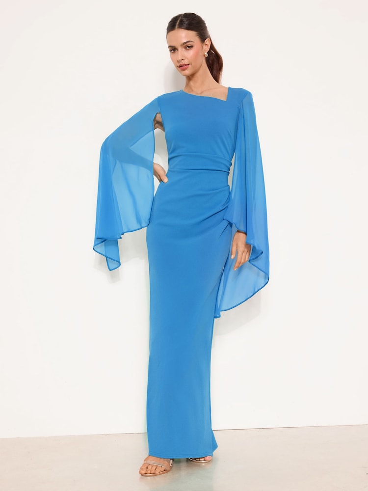 Lipsy Blue Long Sleeve Mesh Cape Maxi Dress - Image 1 of 4 Lipsy Blue Long Sleeve Mesh Cape Maxi Dress - Image 1 of 4