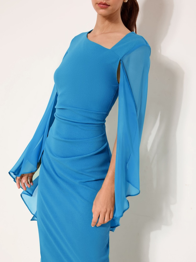 Lipsy Blue Long Sleeve Mesh Cape Maxi Dress - Image 2 of 4 Lipsy Blue Long Sleeve Mesh Cape Maxi Dress - Image 2 of 4