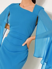 Lipsy Blue Long Sleeve Mesh Cape Maxi Dress - Image 3 of 4