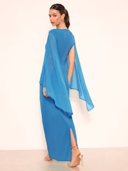 Lipsy Blue Long Sleeve Mesh Cape Maxi Dress - Image 4 of 4