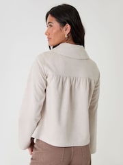 Threadbare Cream Faux Suede Peter Pan Collar Cropped Jacket - Image 2 of 4