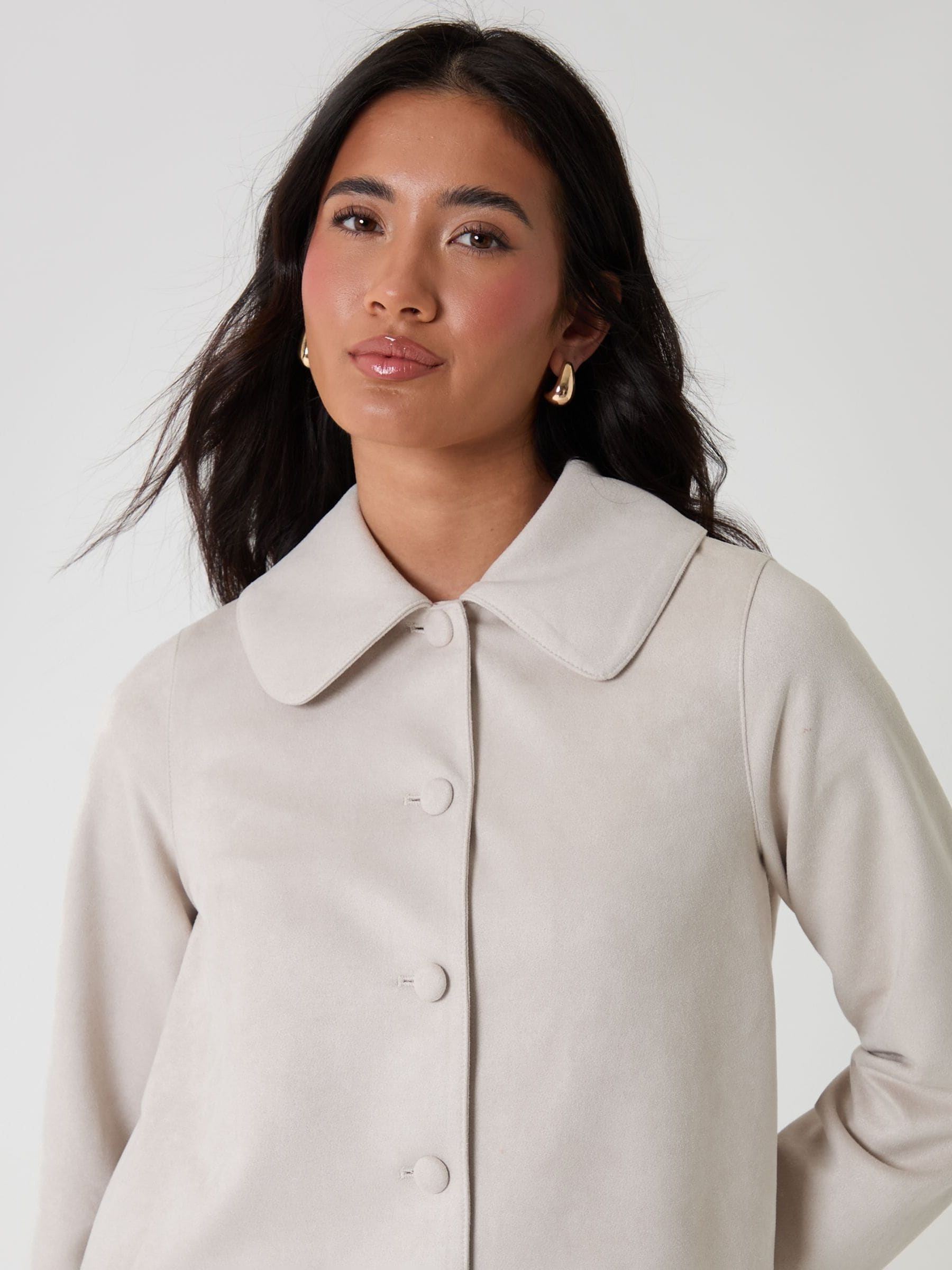 Buy Threadbare Cream Faux Suede Peter Pan Collar Cropped Jacket