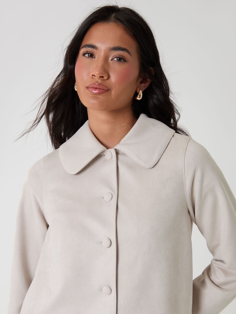 Threadbare Cream Faux Suede Peter Pan Collar Cropped Jacket - Image 4 of 4
