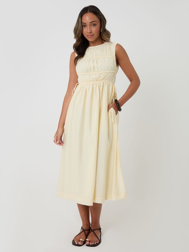 Threadbare Yellow Ruched Drawstring Midi Dress - Image 1 of 4