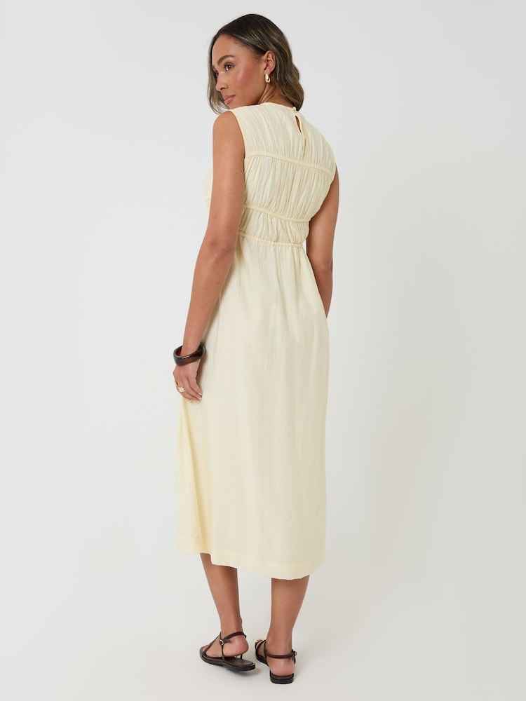 Threadbare Yellow Ruched Drawstring Midi Dress - Image 2 of 4