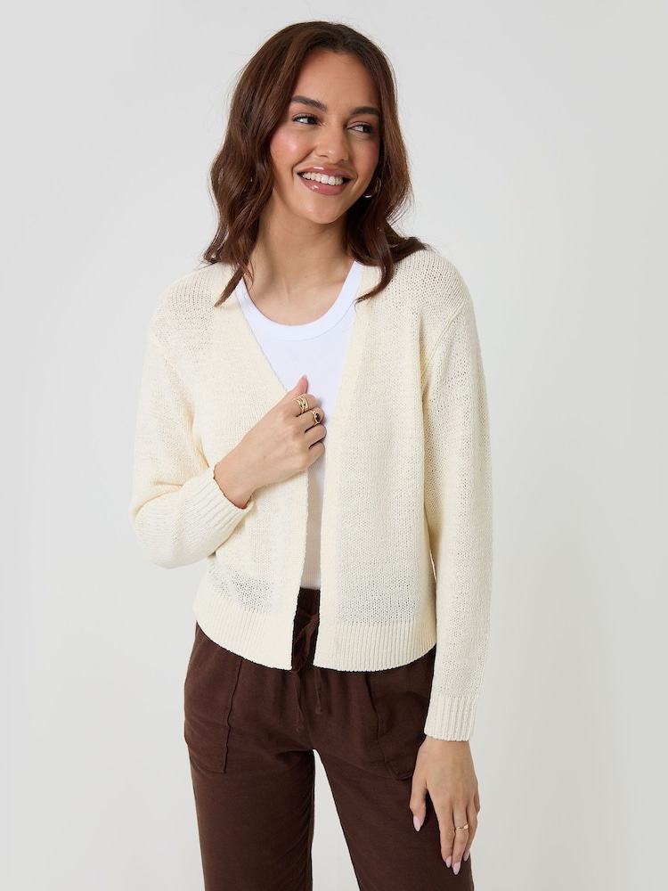 Crema - Threadbare Dropped Shoulder Open Cardigan - Imagen 1 de 4