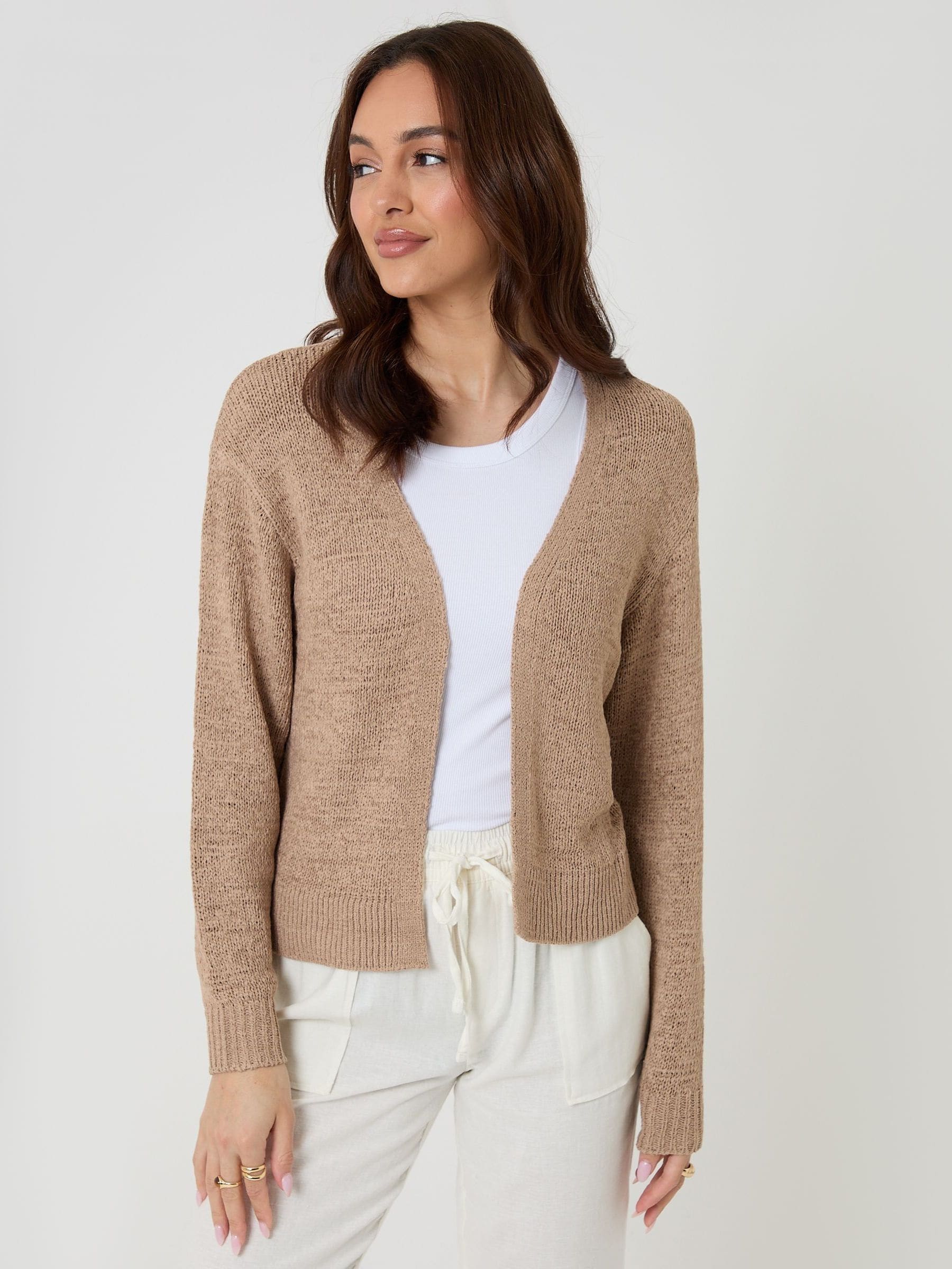 Buy Threadbare Brown Dropped Shoulder Open Cardigan from the Next