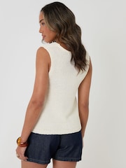 Threadbare Cream Knitted Yarn V-Neck Waistcoat - Image 2 of 5