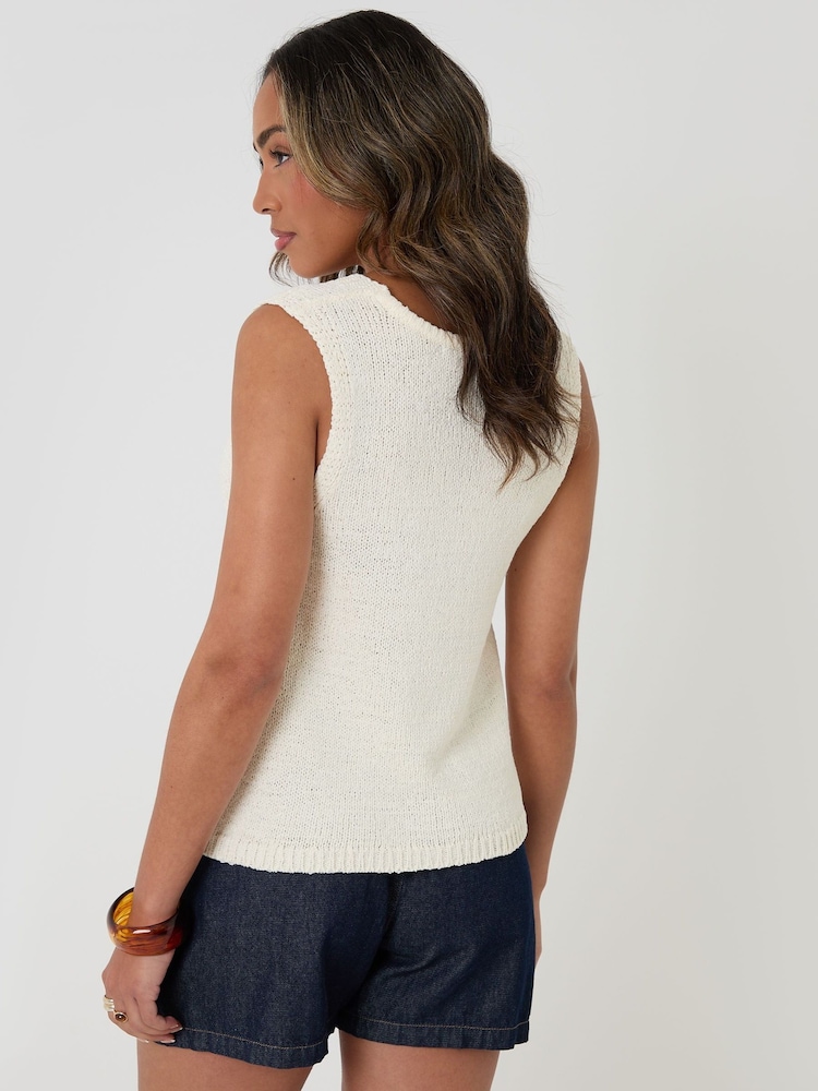 Threadbare Cream Knitted Yarn V-Neck Waistcoat - Image 2 of 5