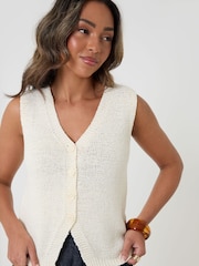 Threadbare Cream Knitted Yarn V-Neck Waistcoat - Image 4 of 5