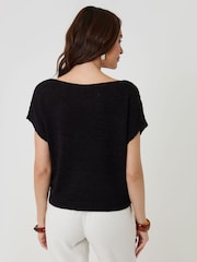 Threadbare Black Slash Neck Short Sleeve Jumper - Image 2 of 4
