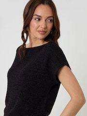 Threadbare Black Slash Neck Short Sleeve Jumper - Image 4 of 4