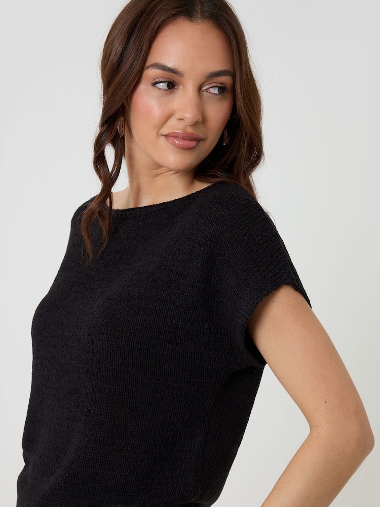 Threadbare Black Slash Neck Short Sleeve Jumper - Image 4 of 4 Threadbare Black Slash Neck Short Sleeve Jumper - Image 4 of 4