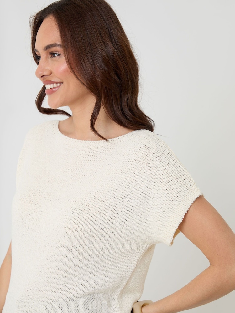 Threadbare Cream Slash Neck Short Sleeve Jumper - Image 4 of 4