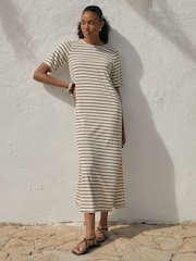 Threadbare Brown Stripe Jersey Maxi T-Shirt Dress - Image 1 of 5