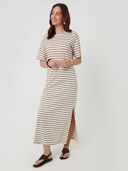 Threadbare Brown Stripe Jersey Maxi T-Shirt Dress - Image 4 of 5