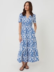 Threadbare Blue Cotton Poplin Tiered Midaxi Dress - Image 1 of 4