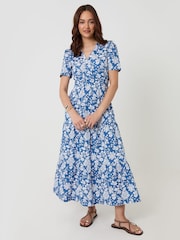Threadbare Blue Cotton Poplin Tiered Midaxi Dress - Image 4 of 4