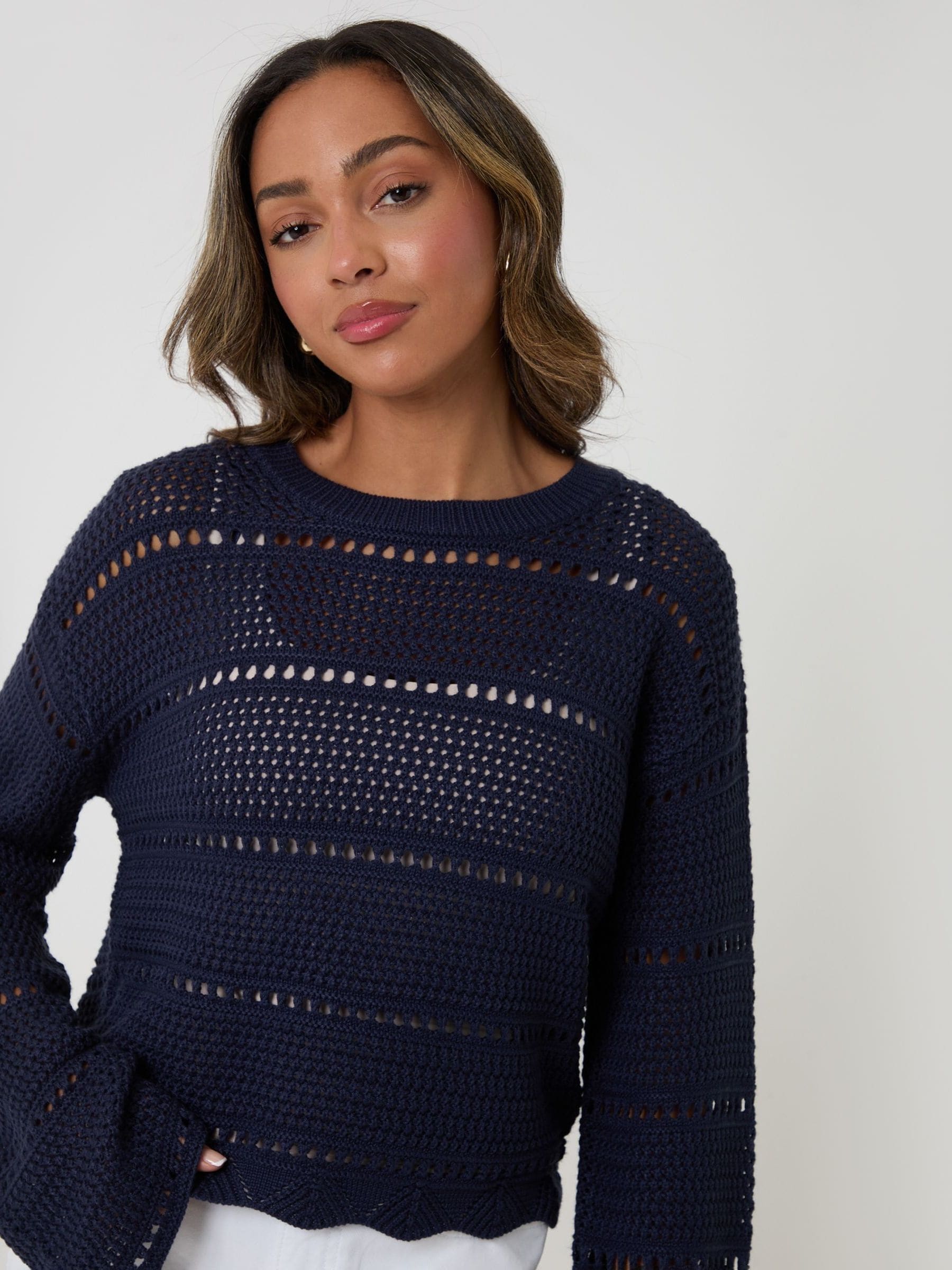 Buy Threadbare Navy Blue Crochet Knit Crew Neck Jumper from Next USA