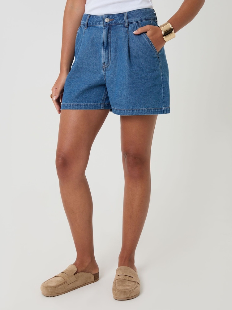 Threadbare Blue Denim Tailored Shorts - Image 2 of 5