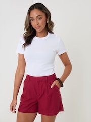 Threadbare Red Linen Blend Tailored Shorts - Image 1 of 5