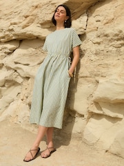 Threadbare Blue Stripe Kimono Sleeve Drawstring Waist Midi Dress - Image 1 of 5