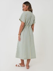 Threadbare Blue Stripe Kimono Sleeve Drawstring Waist Midi Dress - Image 3 of 5