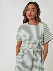 Threadbare Blue Stripe Kimono Sleeve Drawstring Waist Midi Dress - Image 4 of 5