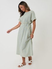 Threadbare Blue Stripe Kimono Sleeve Drawstring Waist Midi Dress - Image 5 of 5