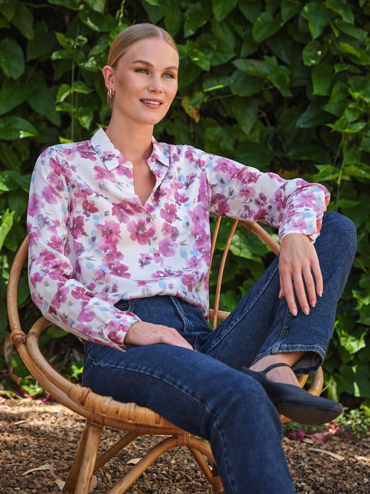 Pure Collection Pink Floral Silk Satin Shirt - Image 1 of 3
