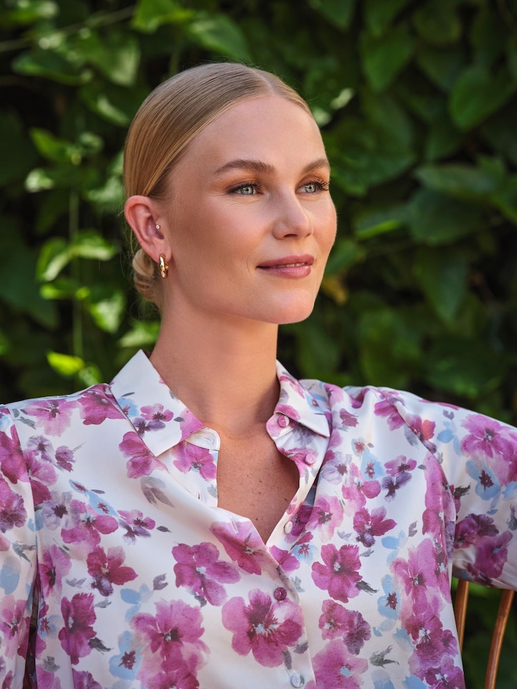 Pure Collection Pink Floral Silk Satin Shirt - Image 3 of 3