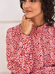 Pure Collection Red Collarless Pleat Detail Blouse - Image 3 of 3