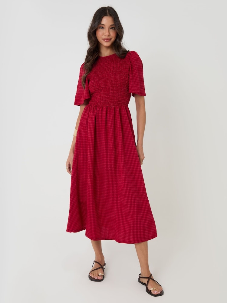 Threadbare Red Gingham Angel Sleeve Midaxi Dress - Image 2 of 5