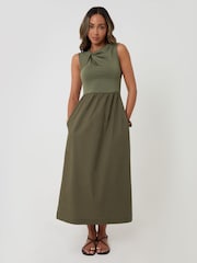 Threadbare Green Twist Detail 2-in-1 Midi Dress with Poplin Skirt - Image 1 of 4