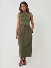 Threadbare Green Twist Detail 2-in-1 Midi Dress with Poplin Skirt - Image 2 of 4