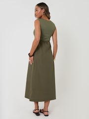 Threadbare Green Twist Detail 2-in-1 Midi Dress with Poplin Skirt - Image 3 of 4
