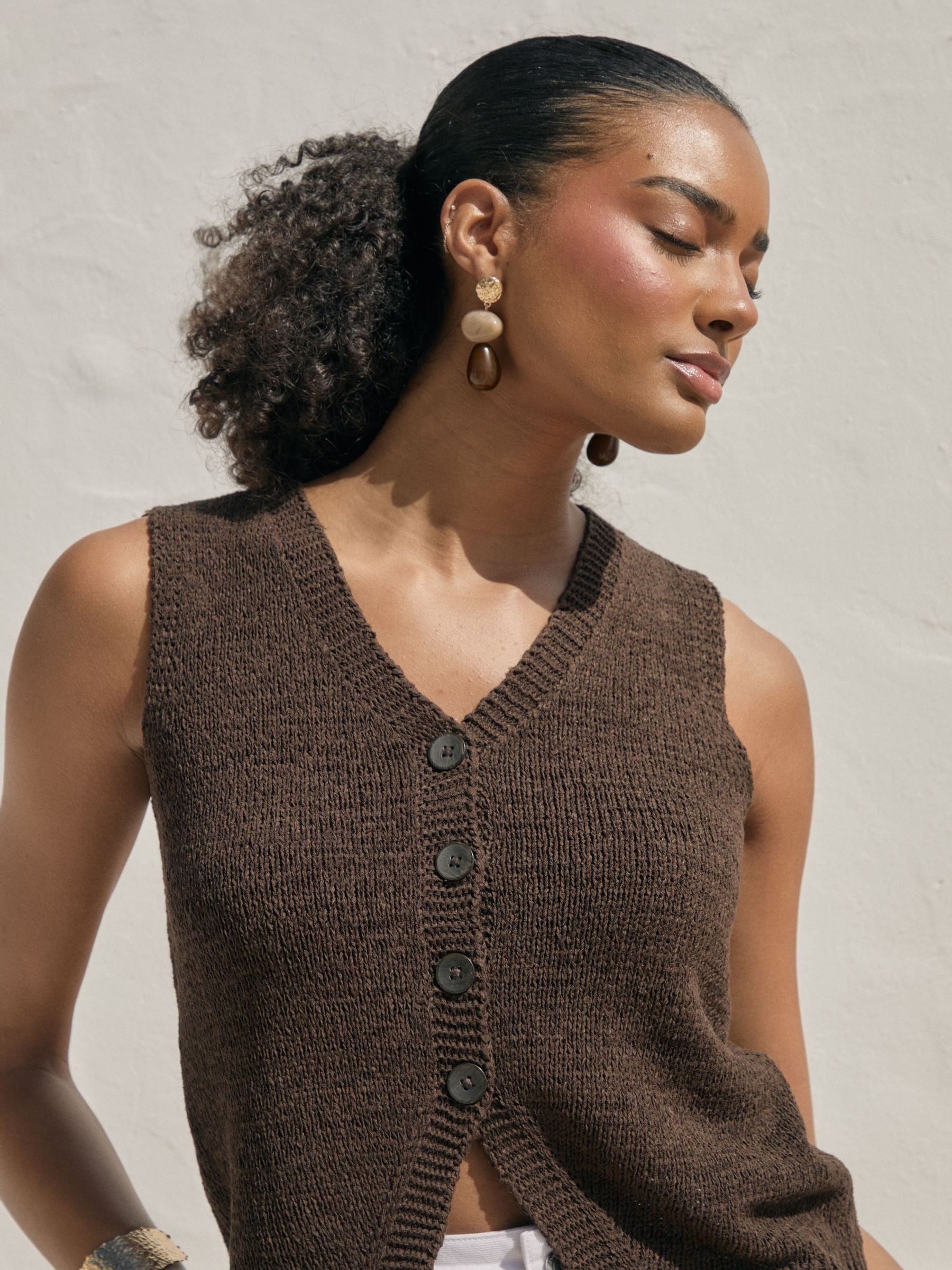 Buy Threadbare Brown Knitted Yarn V-Neck Waistcoat from Next USA